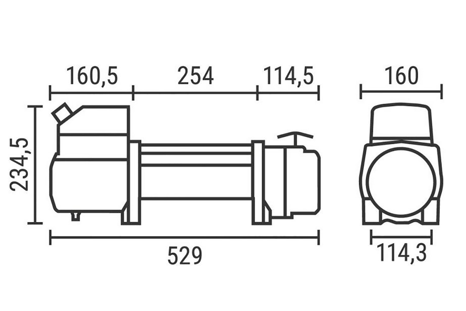 Maße Tigershark 9.5 Seilwinde