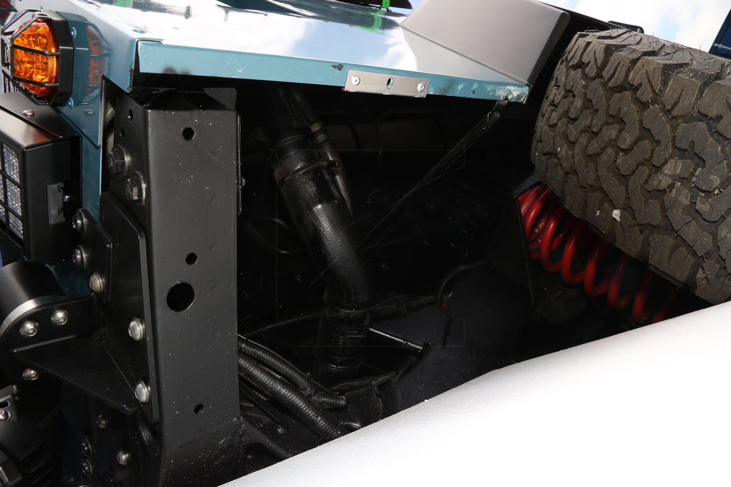 Spritzlappen Halter Defender Randverstärkung, Anwendungsbeispiel