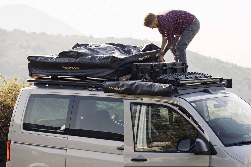 Dachträger aus Alu, kompatibel mit Dachträger ExRoof für VW T5 / T5.1 / T6 / T6.1 – L1 / SWB (Multivan, Transporter, Caravelle, Kombi)