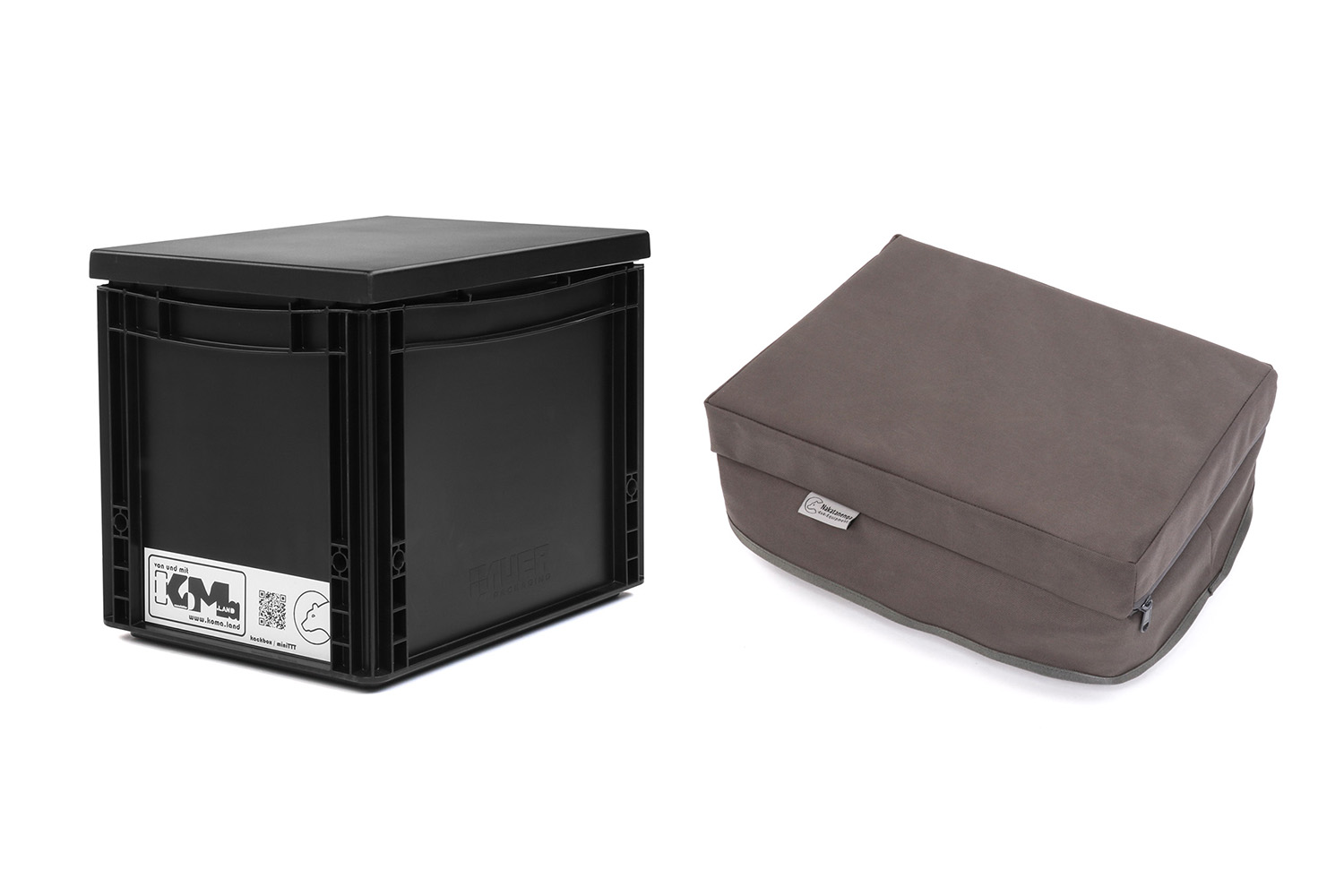 Mini-TrockenTrennToilette, KoMa Kackbox, schwarz, mit Sitzauflage, grau