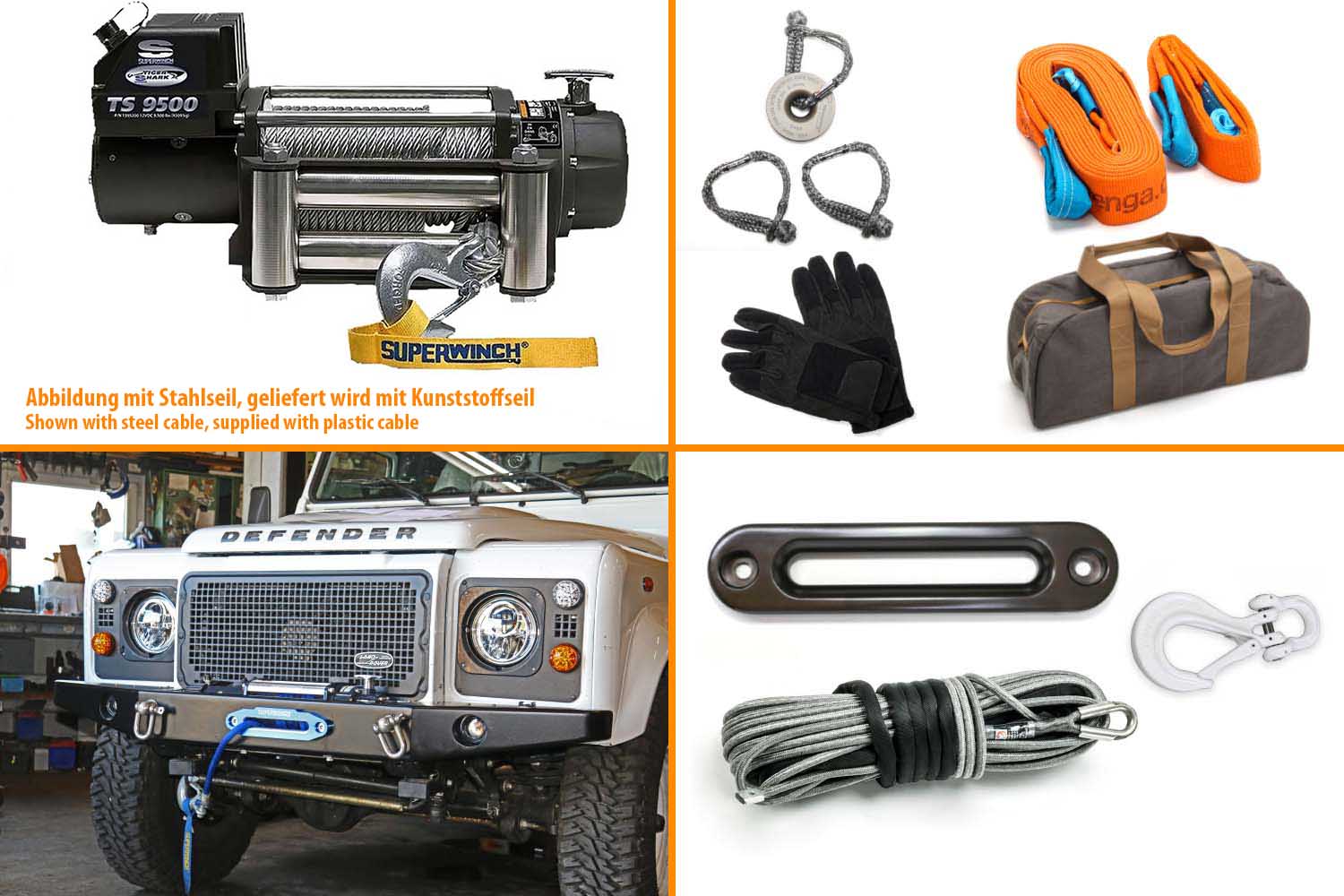 Seilwinden-Bundle Tiger Shark TS 9500 mit Zubehör orange