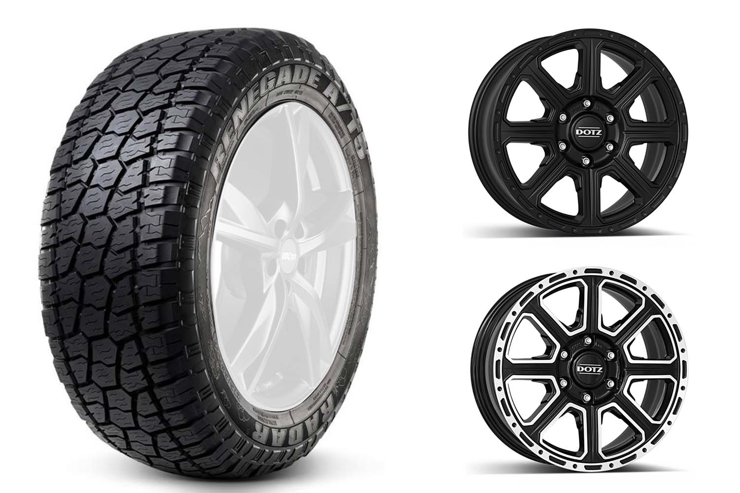 Komplettradsatz Radar Renegade A/T-5 265/65R18 114H auf Alufelge Dotz Kalahari 8x18"