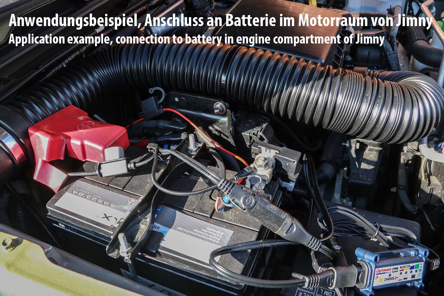 Anschluss Solarpanel an Batterie im Motorraum, Jimny II