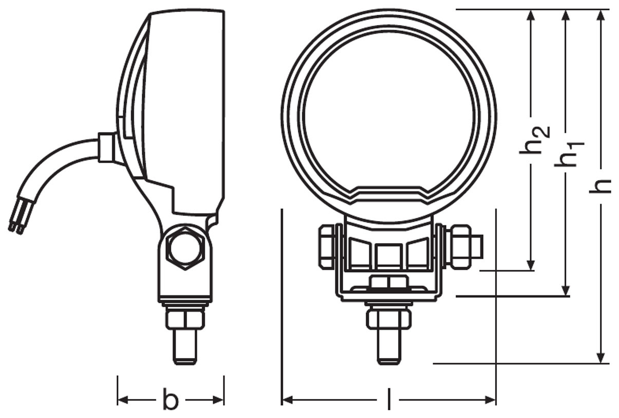 Zeichnung, runder Arbeitsscheinwerfer WL VX80-WD