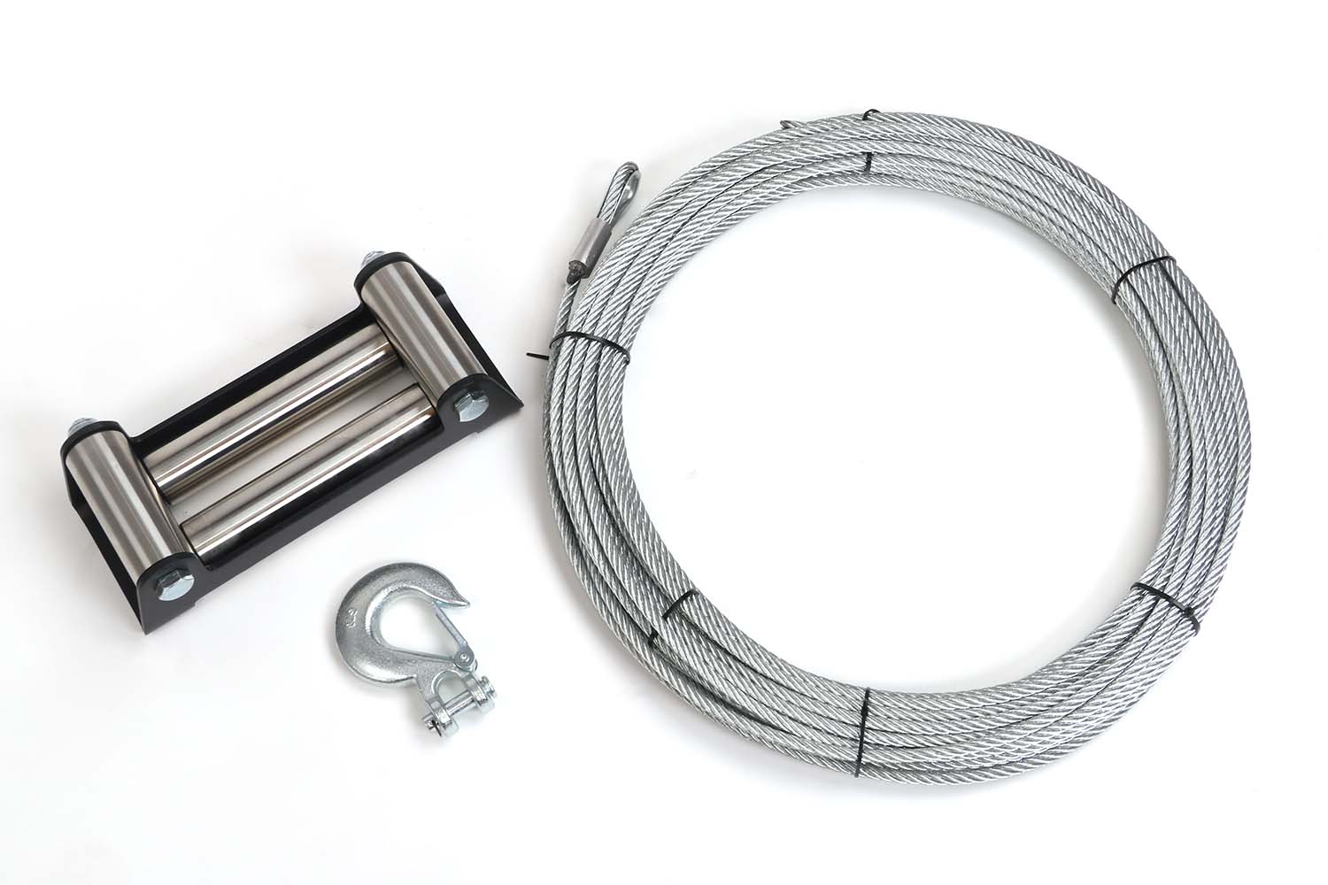 Kit aus Stahlseil, Windenfenster und Windenhaken