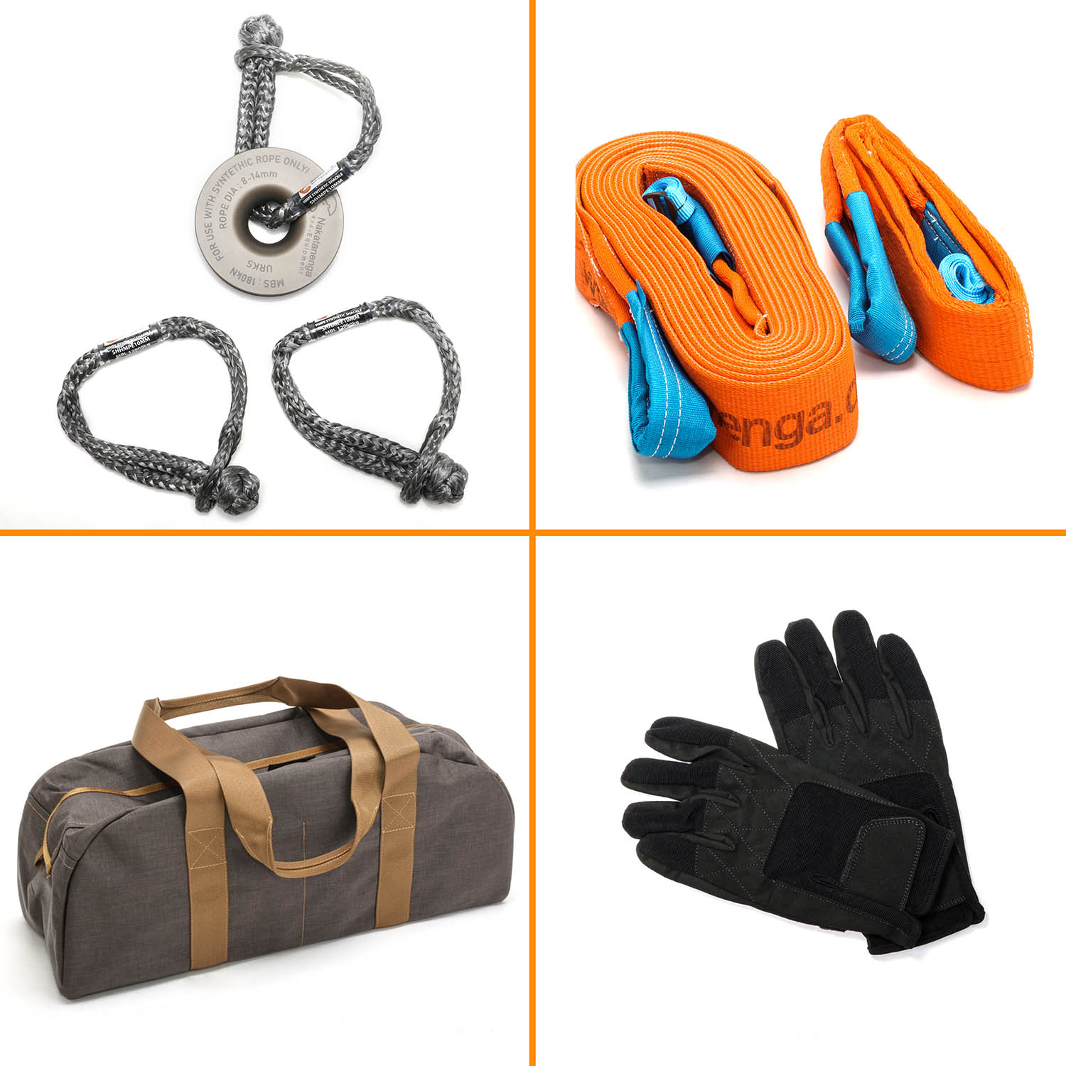 Zubehörtasche inkl. Bergegurte, Softschäkel, Umlenkrolle, Handschuhe