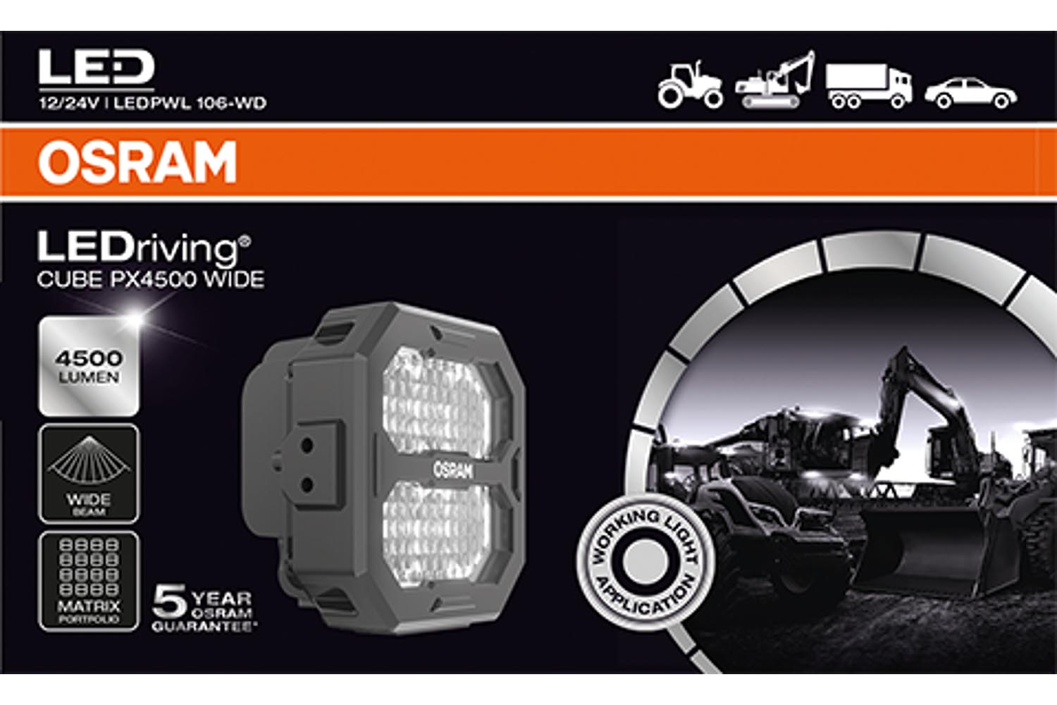 LEDPWL 106-WD, OSRAM Scheinwerfer PX4500 Wide Beam
