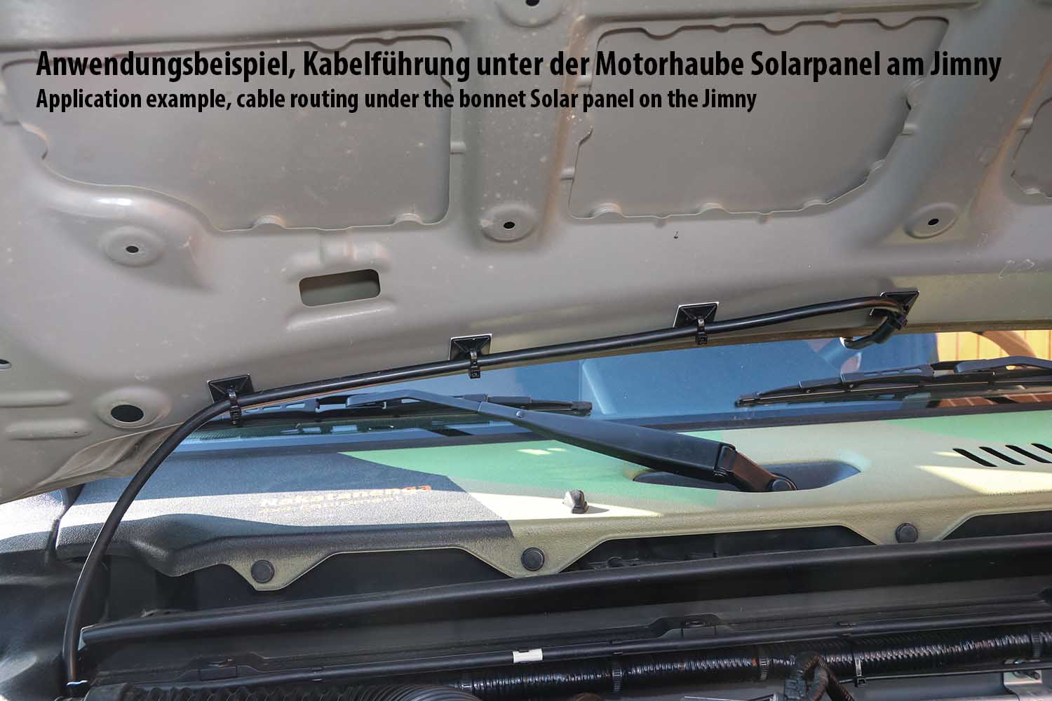 Kabelführung des Solarpanels unter der Motorhaube vom Suzuki JImny