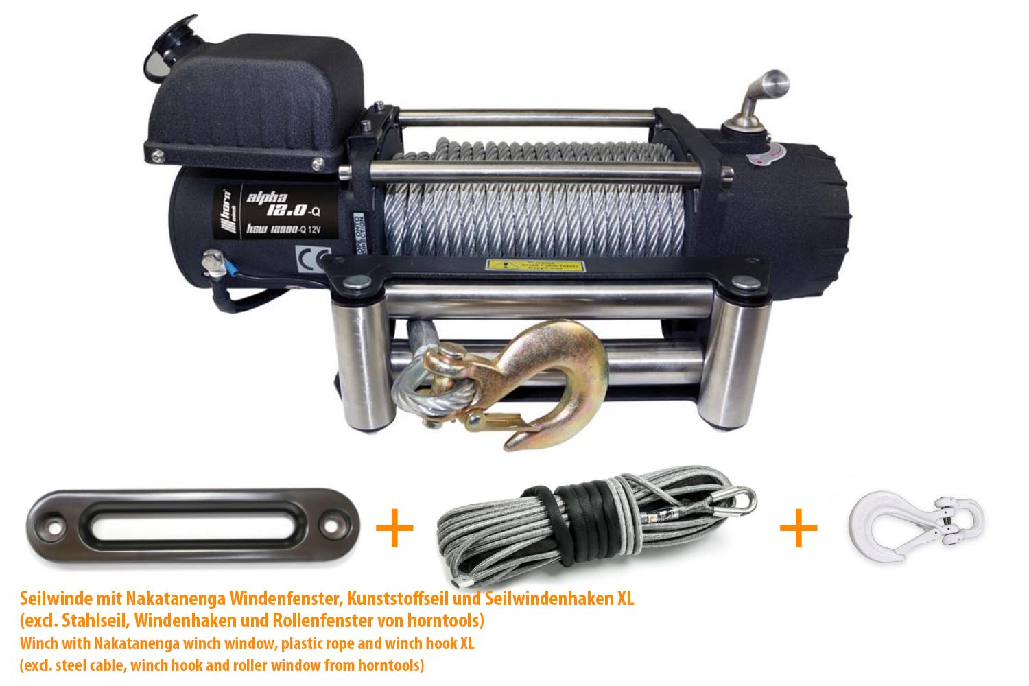Seilwinde Horntools Alpha 12.0 mit 5,4to Zugkraft, 12 Volt Elektrowinde, mit Windenseil