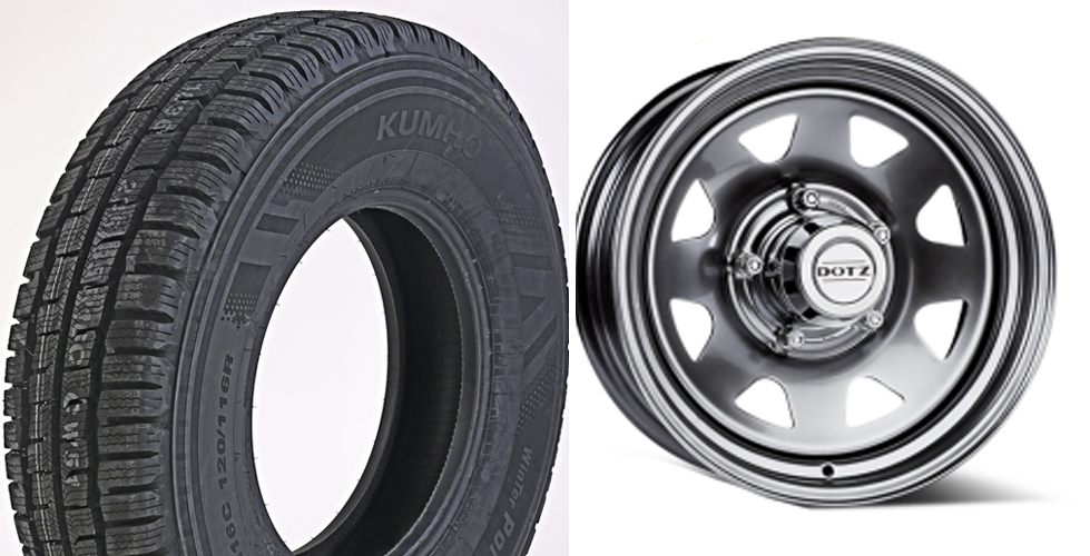 Komlettradsatz KUMHO Portran CW51 auf Dotz Stahlfelge, Silber